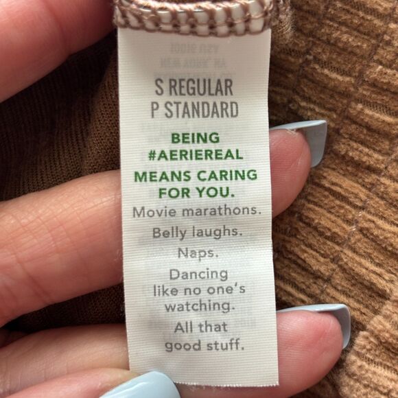 aerie Groove On Corduroy Flare Pants Pull On Elastic Waist Beige Small G217 - Picture 9 of 12